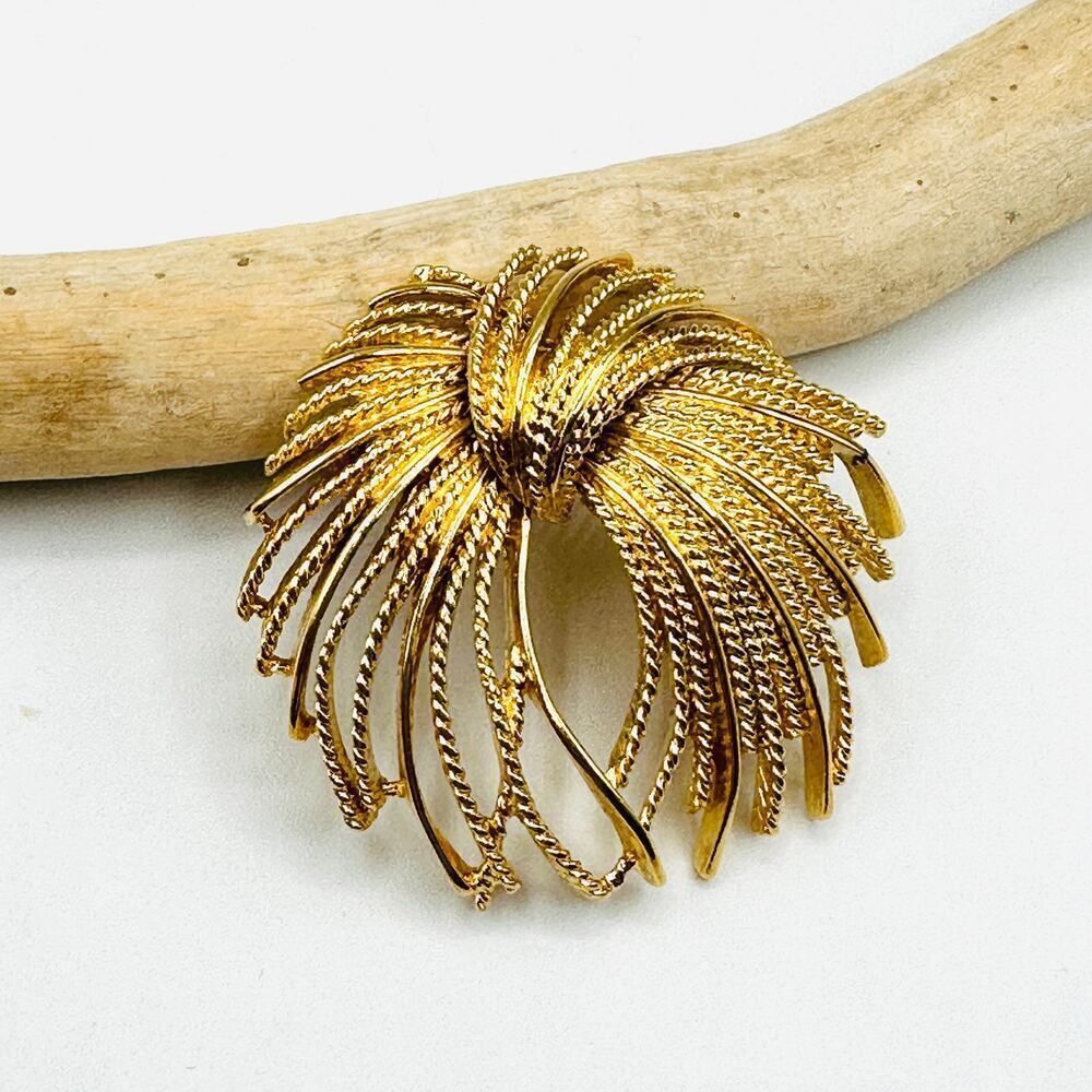 Signed Monet Mirador Brooch Vintage Gold Tone Statement 1960's